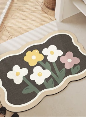 大江浴室地垫清新花朵吸水脚垫卫生间门口防滑垫子厕所垫家用地毯