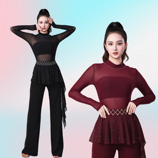 YX-883吉特巴女新款半高领连裆长袖舞蹈服上衣广场舞拉丁舞交谊舞