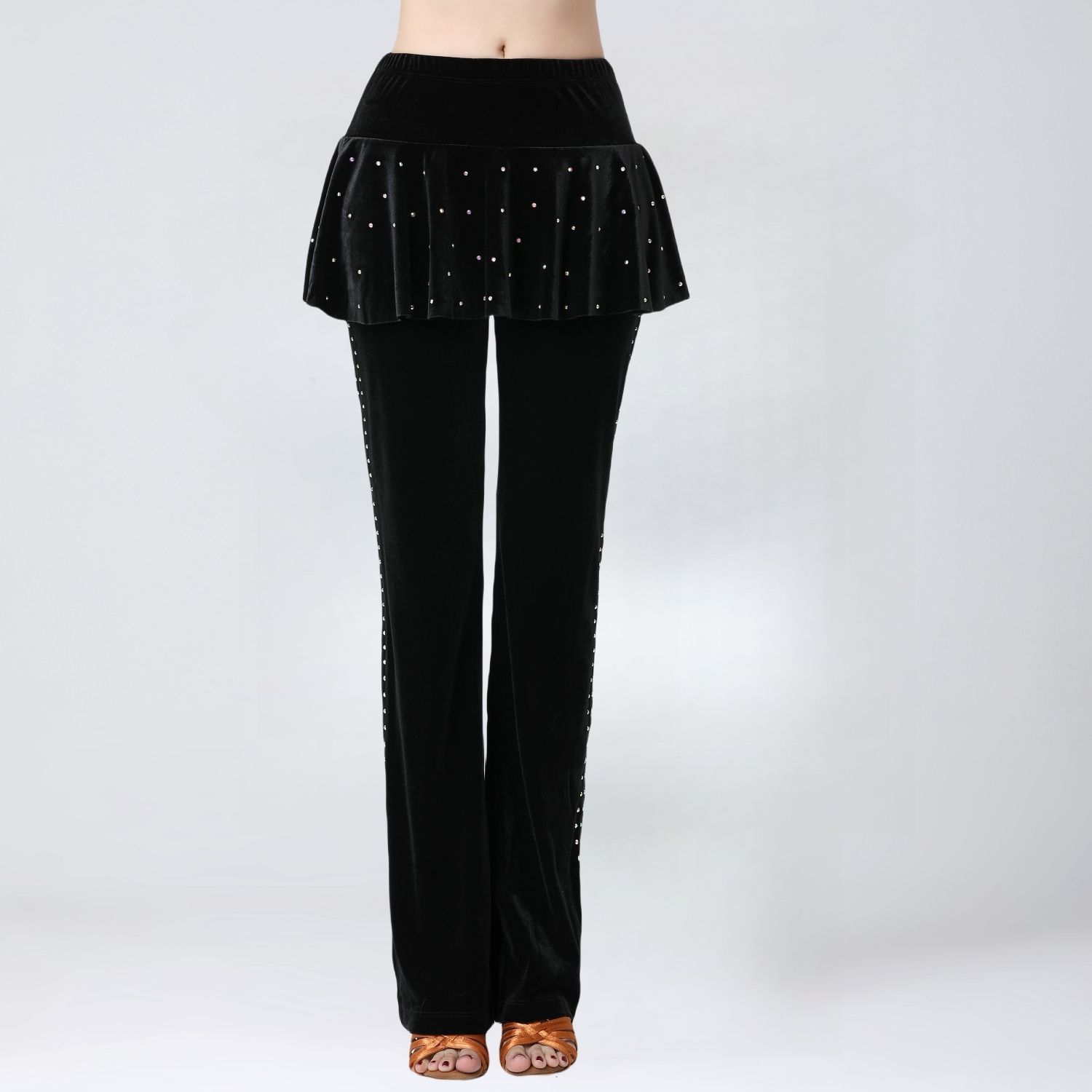 主播优选PYX-682女士丝绒烫钻舞蹈裤吉特巴广场舞拉丁裙裤