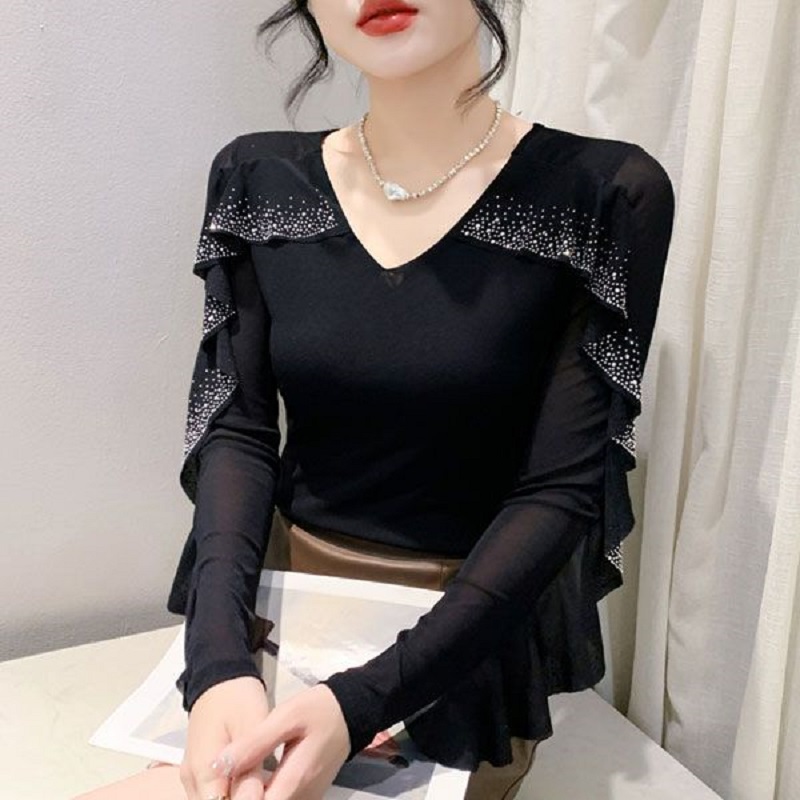 PYX-311女长袖舞蹈打底亮钻上衣