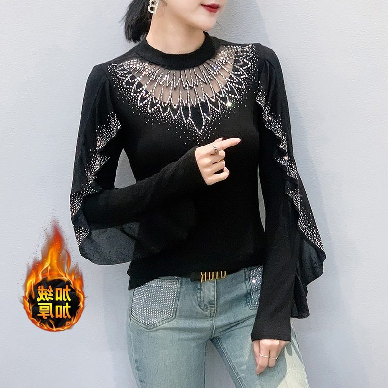 YX-888广场舞上装秋冬抓毛新款高领花边镂空镶钻洋气显瘦打底衫女,运动/瑜伽/健身/球迷用品,广场舞上装,淘宝优惠券,粉丝福利购,淘宝优惠卷