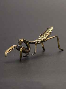 铜螳螂小摆件茶道茶宠昆虫铜器