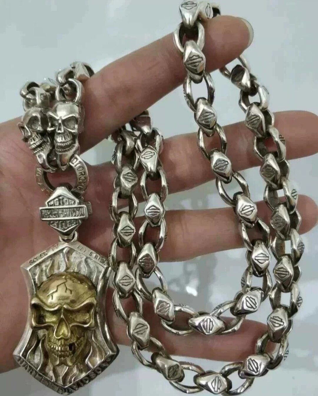 做旧白铜镀银男士骷髅头项链潮流项链