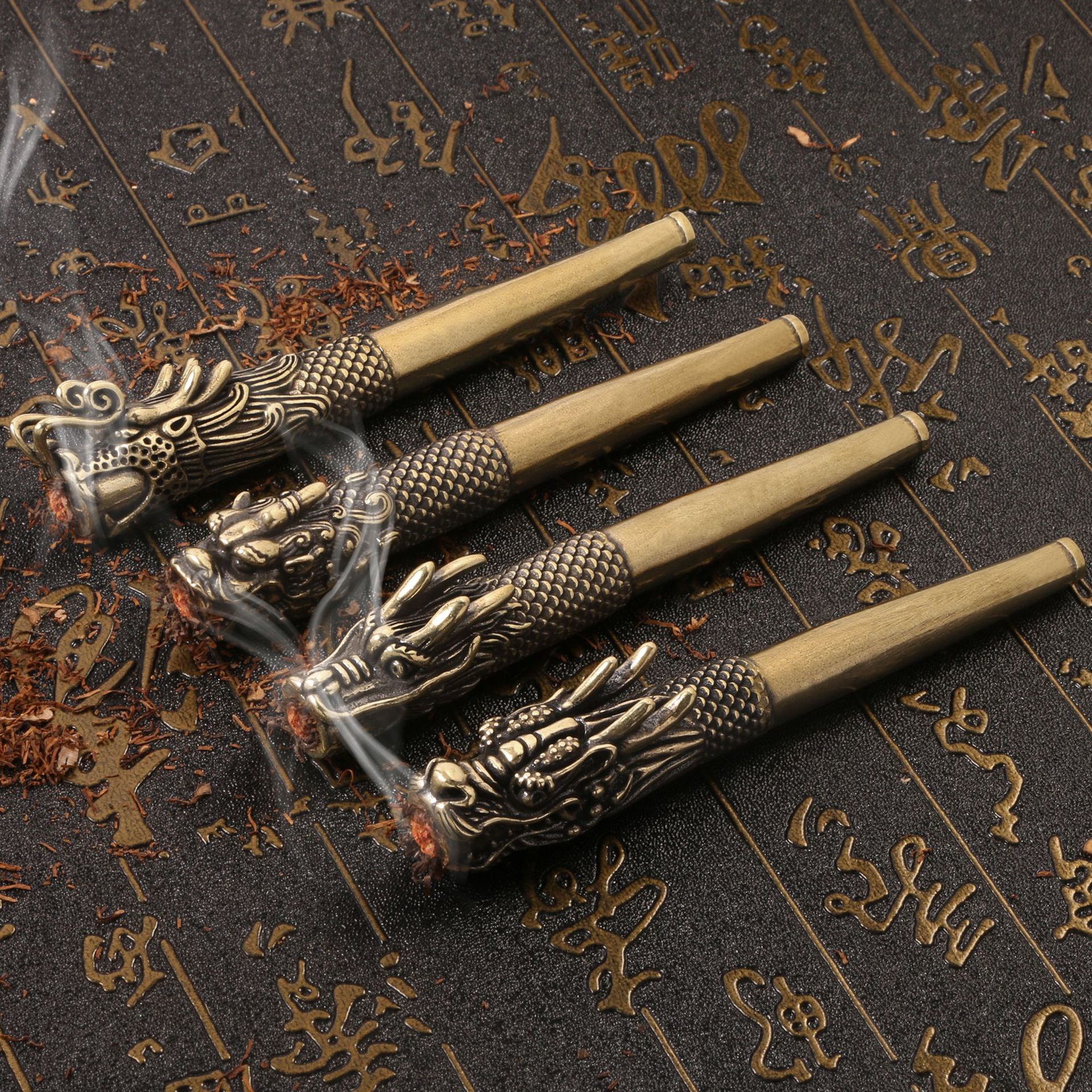黄铜龙头烟嘴烟斗男士复古过滤烟杆可清洗烟具铜器工艺品收藏摆件