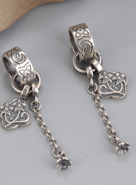 圆环小花流苏吊坠配件复古可粘半孔珠吊坠半成品串珠配饰