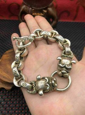 白铜手工铸造狗头手链男人手镯