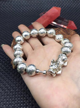 个性时尚嘻哈风男女同款纯手工925银手链白铜镀银手镯超霸气款