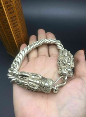 做旧白铜镀银全手工银链手链藏银民族风男女霸气时尚银饰手镯现货