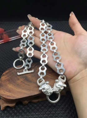 经典霸气925银斗牛犬男士潮流时尚新品银制男女项链长度60银链