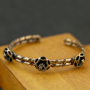 欧美时尚潮经典开口纯铜花朵手饰手环男女复古手镯黄铜做旧不掉色