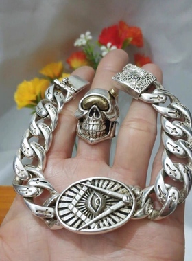 做旧白铜镀银铸造手链时尚925银