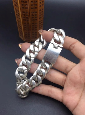 做旧白铜镀银苗族银手工雕刻新款银链手链男女霸气银饰手镯现货