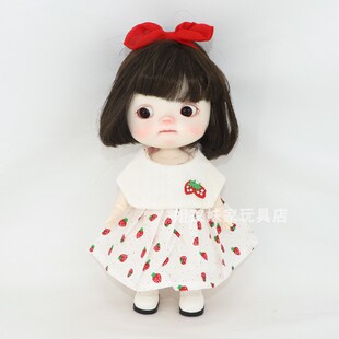 小6分bjd娃衣 YMY大胖梨体衣服 胖点体 肥羊体 草莓连衣裙+发带