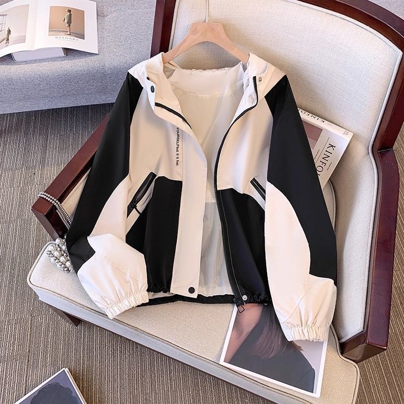 女童2025新款外套春秋装连帽拼色冲锋衣中大童韩版休闲上衣潮