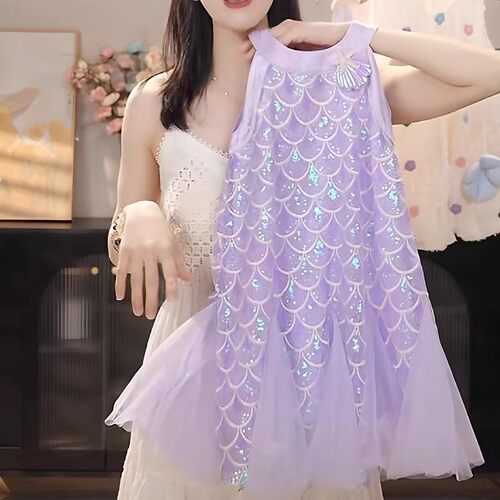 女童连衣裙2025新款夏季儿童宝宝挂脖公主裙女孩可爱美人鱼背心裙