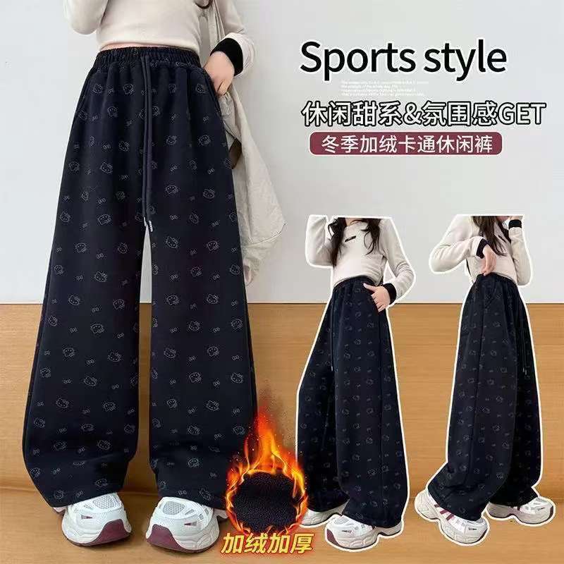 2025冬季女童加绒裤子秋冬新款时尚加厚儿童休闲裤宽松洋气直筒裤