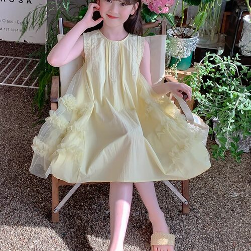 女童连衣裙夏季新款洋气网纱裙子夏装女孩中大童裙子儿童公主裙潮