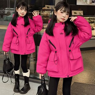 女童冬季派克服中长女大童新款冬季冲锋衣洋气收腰加绒加厚外套潮