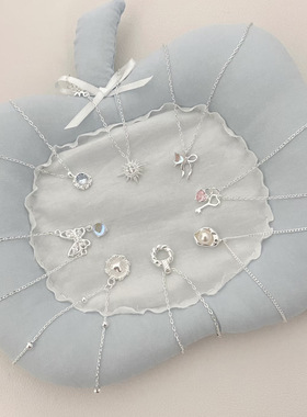 爱心蝴蝶结银项链配饰女甜美气质高级感锁骨链轻奢小众设计颈链