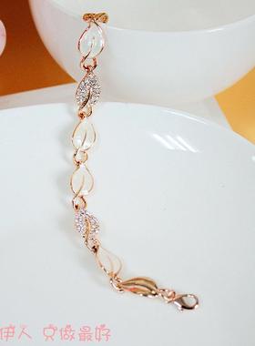 玫瑰金色贝壳镂空树叶手链