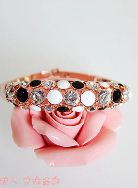 玫瑰金黑白水晶防过敏限量款手链