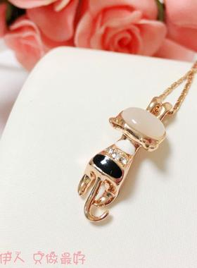 饰品玫瑰金黑白猫眼石不掉色短链