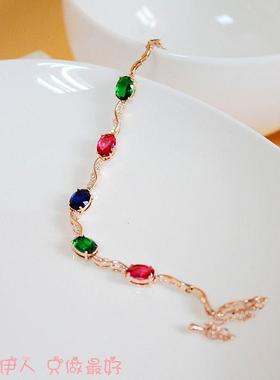 玫瑰金色多彩镶嵌闪亮手链