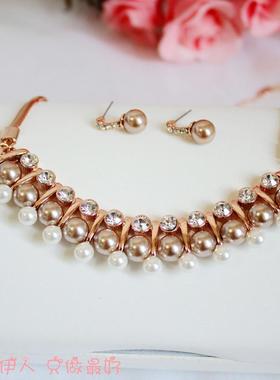 饰品玫瑰金水晶套链