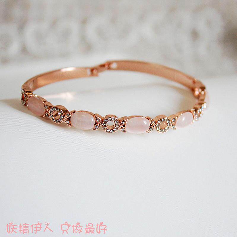 威妮华饰品比拉玫瑰金仿猫眼石多彩水晶手镯手链防过敏保色