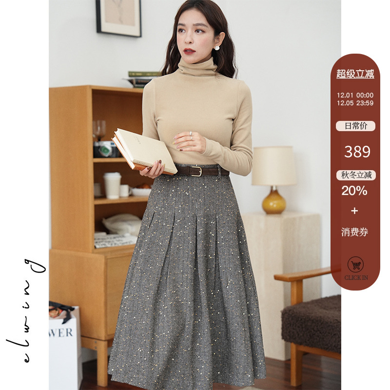 亮片百褶半裙迷笛裙半裙复古