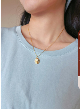 Elwing原创925纯银镀18k金复古人像浮雕蛇骨链项链吊坠