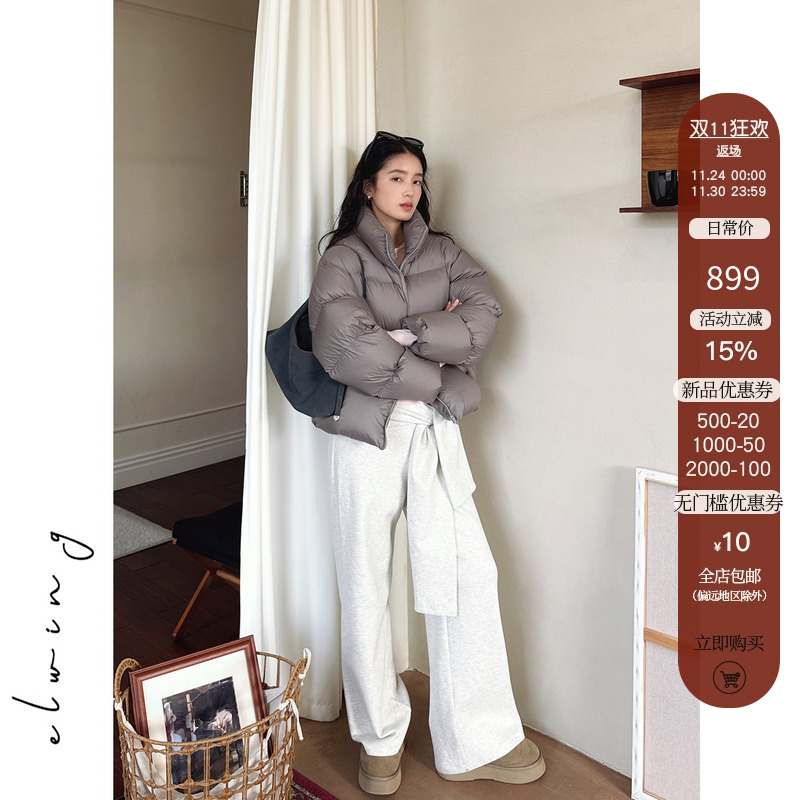 Elwing原创90白鸭绒云感保暖宽松短款泡芙羽绒服外套时尚面包服