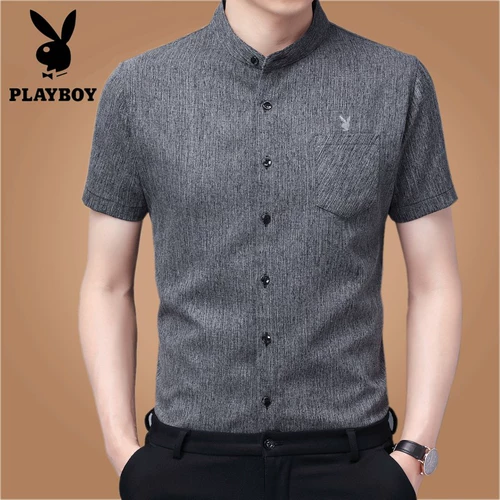 Playboy, летняя рубашка с круглым воротником, короткий рукав