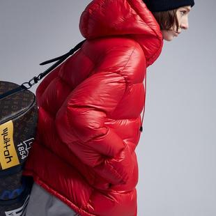 时尚 中长款 加厚连帽宽松欧货白鸭绒外套 2025新款 红色羽绒服女冬季