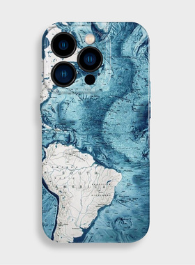 深海蓝色地图适用iphone15手机壳菲林苹果13promax全包14小米12华为mate60小众nova12荣耀100软oppo一加vivo