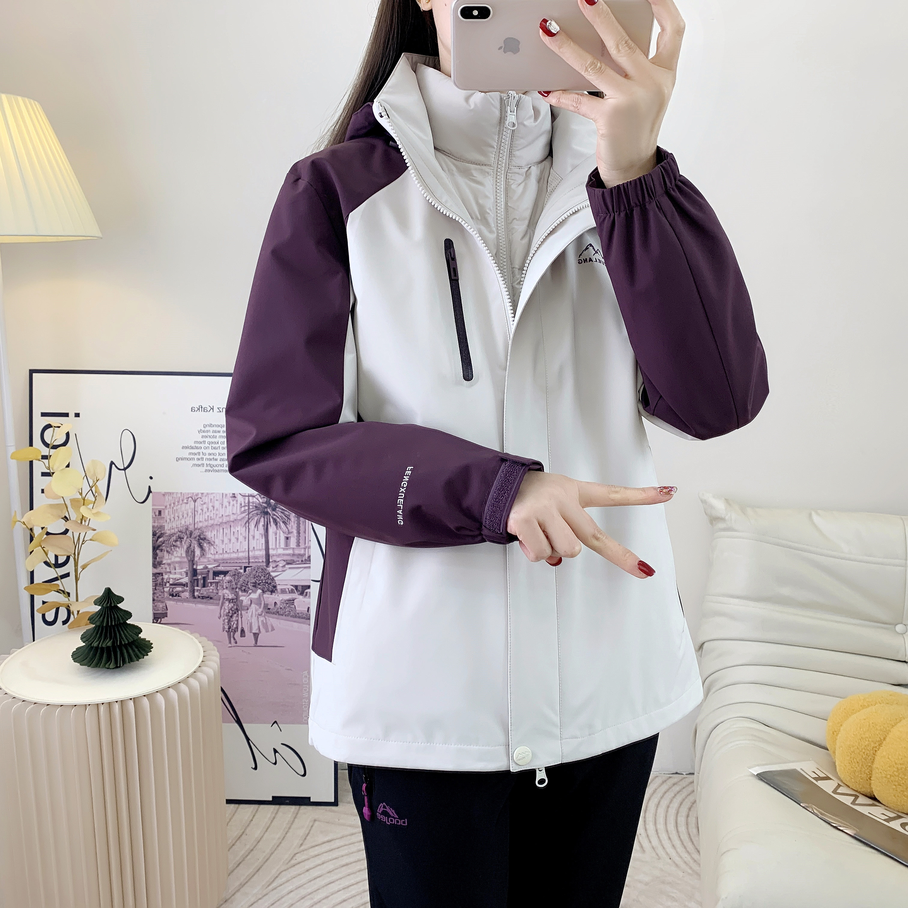 风雪狼品牌三合一冲锋衣女羽绒内胆可拆卸防风防水保暖冬季登山服