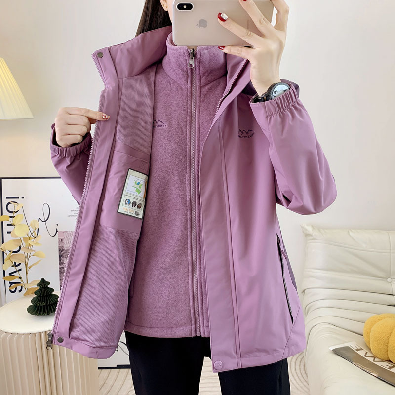 风雪狼冬季三合一冲锋衣女款防风两件套男款中老年外套加肥加大码