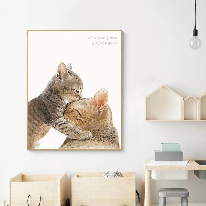 儿童现代简约玄关猫咪装饰画北欧风格宠物店壁画卧室床头温馨挂画