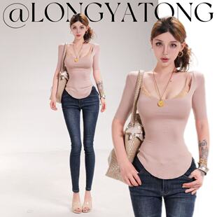 姐系面膜T 百搭性感时尚 显瘦中袖 大领口t恤修身 女款 龙牙童推荐