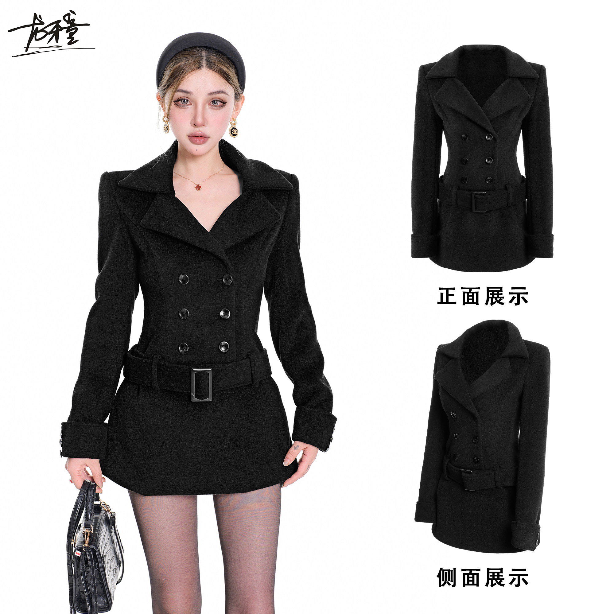 龙牙童推荐【古早ranran】秋冬美式女士复古收腰夹克外套风衣双排