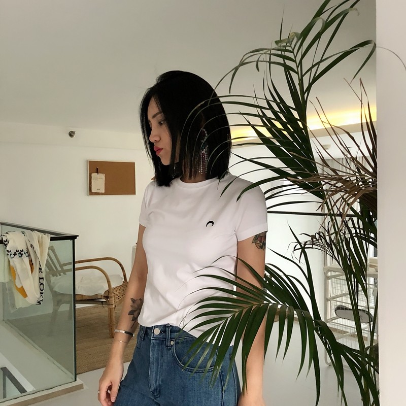 Small version Moon T-shirt 2020 new pattern Korean Fan Little Neck pure cotton Self cultivation Show thin Versatile white Short sleevedin the Women's clothing/Boutique , T-shirt  category - from Buy2taobao.com to provide professional Taobao agent buy service