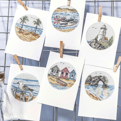 小小鱼DMC绣线十字绣套件 World245-4海边多联画6小幅 不包含卡片