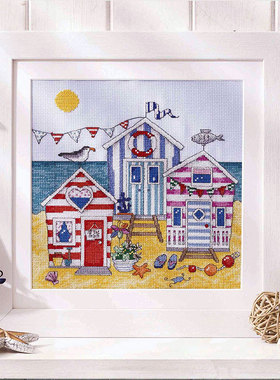 小小鱼DMC绣线十字绣套件 Crazy230-1夏天的海滩小屋手工浅蓝绣布