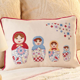 小小鱼DMC绣线十字绣套件 2俄罗斯套娃可爱卡通乳白绣布 COL235