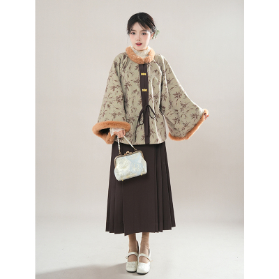 【青竹】昭君袄日常明制圆领披袄青色汉服改良版马面裙国风套装裙