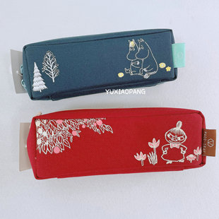 姆明限定 日本 kamio限量款帆布制180°展开磁吸式拉链笔袋文具袋