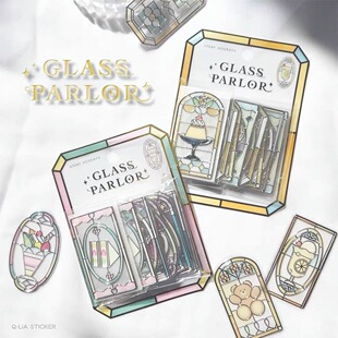 甜品限定 日本 Q-lia玻璃花窗透明贴纸烫金立体手账拼贴素材