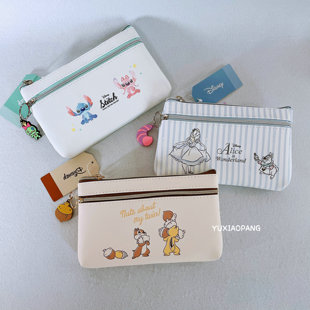 迪士尼限定 日本kamio限量款奇奇蒂蒂史迪奇爱丽丝PU皮制扁形笔袋