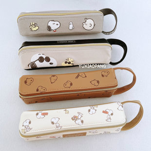 史努比限定 日本marimocraft展开式双层帆布拼接PU合皮笔袋带提手