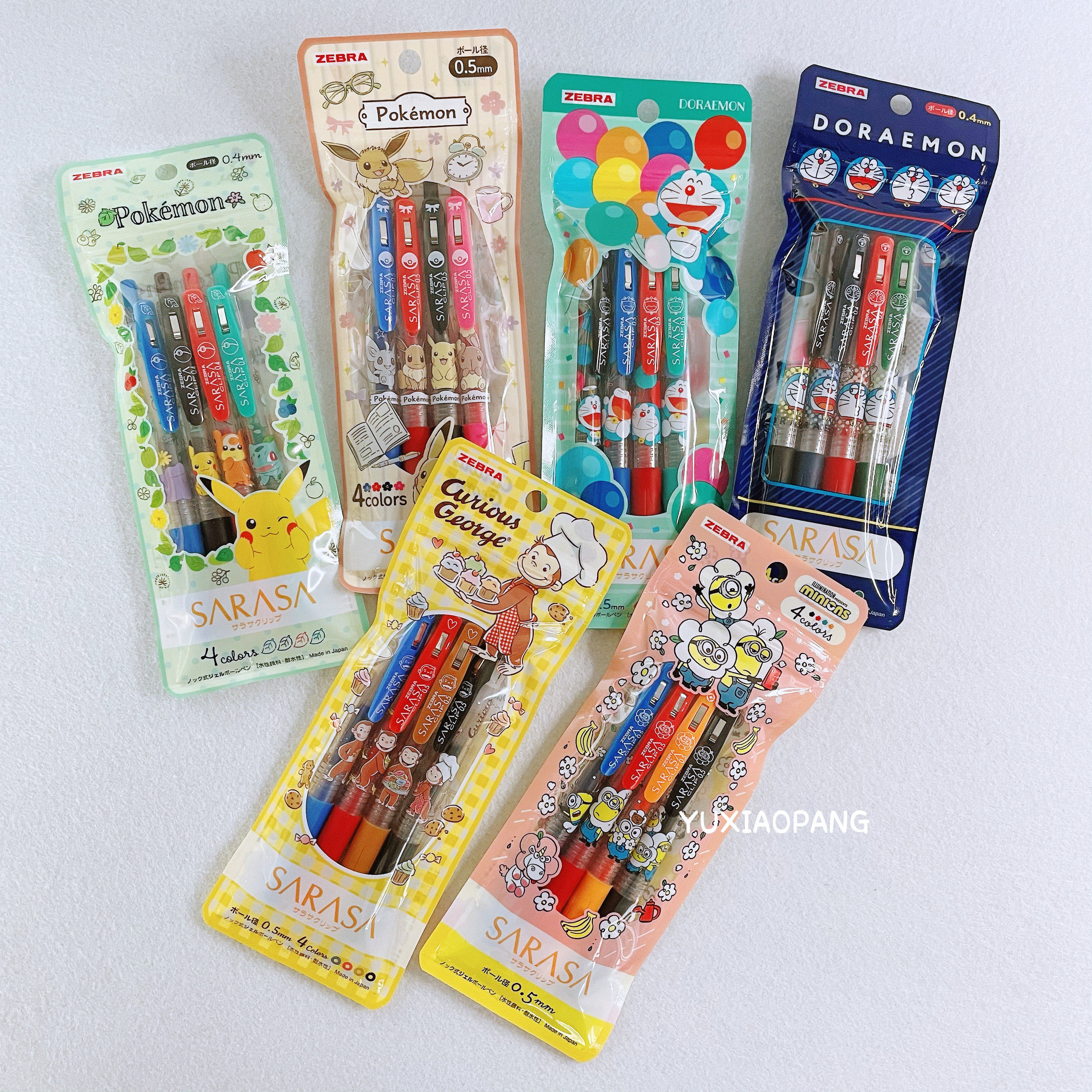 皮卡丘哆啦a梦小黄人乔治猴限定 日本 限量sarasa彩色中性笔套装